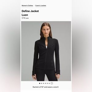Lulu lemon define black jacket